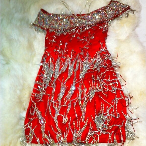 Couture Luxury Designer Wedding Evening Swarovski Crystals Runway Cocktail Dress - Picture 9 of 15